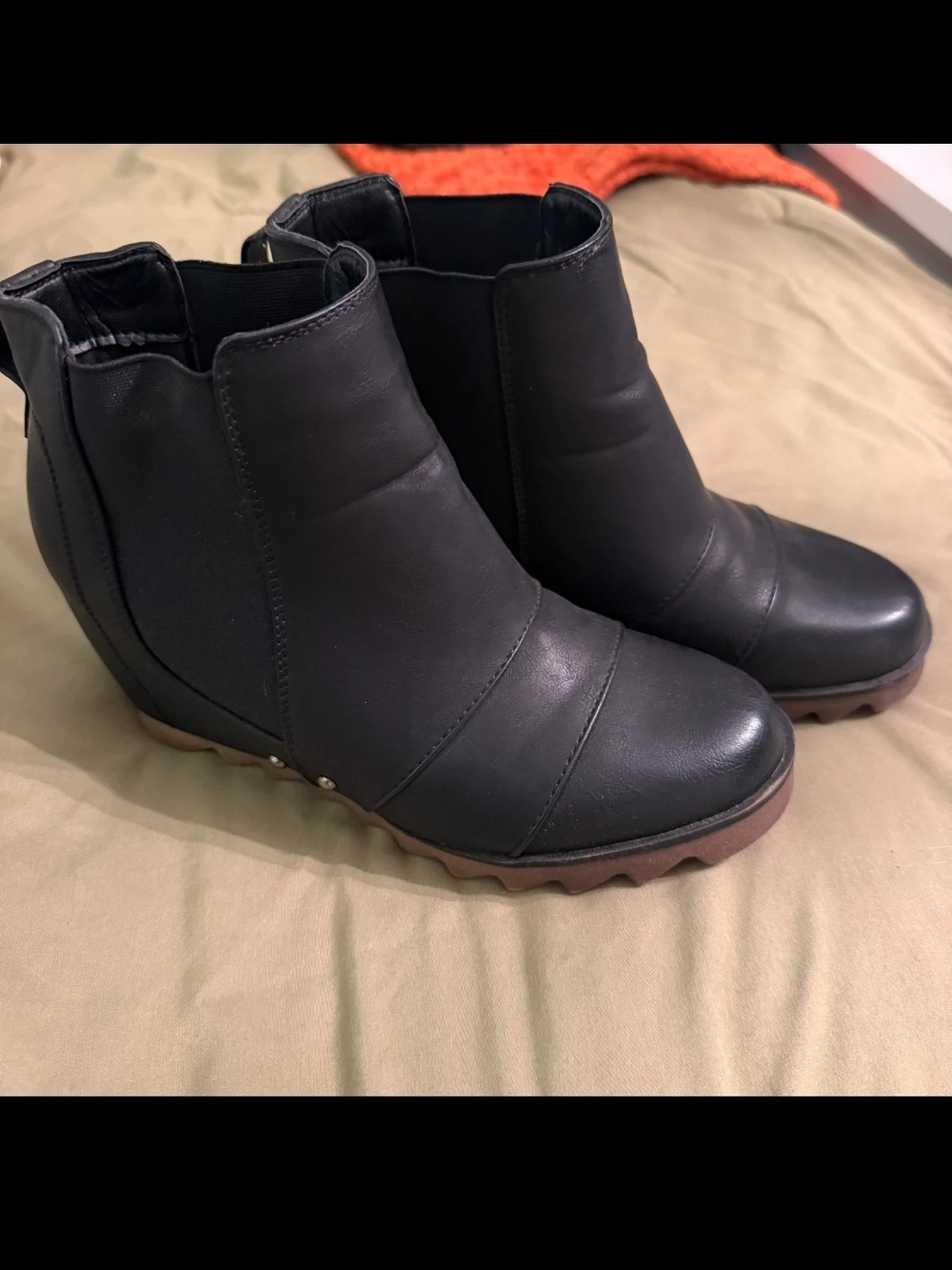 Women’s Black Leather Wedge Ankle Boots